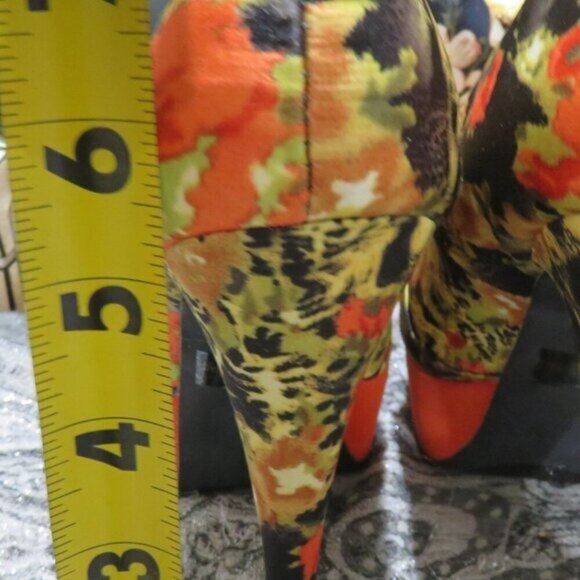 Qupid Penelope Orange Multi Suede Leather Peep Toe Platform Heels Stilettos - Picture 5 of 15